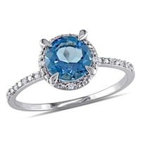 Miabella ženski karat T. G. W. okrugli rez Londonski plavi Topaz i dijamantski naglasak 10kt oreol vjenčani prsten od bijelog zlata