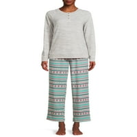 Muk Luks ženske Henley i štampane hlače, 2-dijelni set pidžama