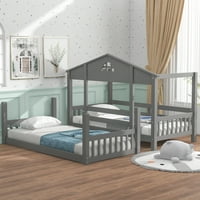 Euroco Twin preko dvokrevetne kućne kreveti s kabrioletnim klizačem i ljestvicama za djecu spavaću sobu,