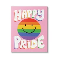 Stupell Industries Happy Pride Retro Rainbow Smiley Holiday slikarstvo Galerija zamotana platna Print