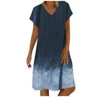 Haljine za žene V-izrezano mini mini iznad koljena ležerna haljina kratkih rukava plava 5xl