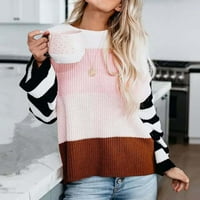 Wyongtao ženski džemper s dugim rukavima okrugli vrat Boja podudaranja labavih vrhova bluza pleteni džemper,