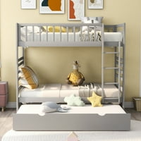 AUKFA Dječji kreveti na kat s prostrom i sigurnosnim šinama za veličinu dvokrevetne sobe - sive