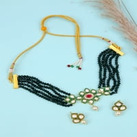 Crunchy Fashion Bollywoodski stil Tradicionalni indijski mladenkinja za mladenke za mladenke Green Pearl Kundan Diamond Choker ogrlica sa nakitom naušnice za žene djevojke