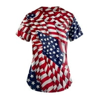 Ženski vrhovi V-izrez Nezavisnosti za dnevnu bluzu za ispisane dame Ljetni tunic vrhovi kratkih rukava modni crveni 5xl