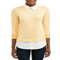 Ženski džemper sa ugrađenom košuljom ovratnima