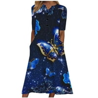 Fnochy ljetne haljine za žene Plus Size Moda Casual kratki rukav V-izrez Printing Dress Loose Dress
