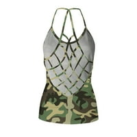 ženski ženski kamuflažni Print o-izrez seksi bluza prsluk modni Tank Top ženski tank top zeleni + US: