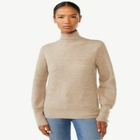 Scoop ženski džemper s dugim rukavima sa manšetom gumba, veličina XS-XXL