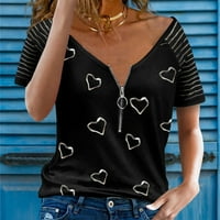 Puntoco Womens Plus Size Clearance Women Summer Casual Zipper V-Izrez Kratki Rukav Pullove Majica Bluza