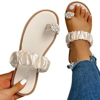 Sandale Za Žene Djevojke Biserni Set Elastični Ravni Remen Ležerne Kućne Papuče Cipele Za Tobogane Na Plaži