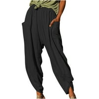 Dianli Trendy Women Lood Wide noga pamučne pantalone elastične udobne hlače sa džepom visoki struk pune