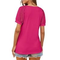 Qwertyu Boho majice za žene kratki rukav čipkasta Ležerna bluza Plus Veličina Puff rukav V vrat košulje Tshirts na klirensu ženski Casual radni vrhovi Hot Pink 2XL