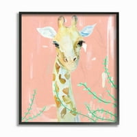 Stupell Industries Giraffe portret životinja ružičasta zelena slika uokvirena zidna umjetnost glavne linije