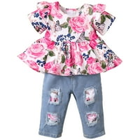 Dječja odjeća Popularna cvjetna simska suknja stil vrh sa patch traper u stanju za bebe od mjeseci stare set