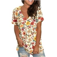 Summer Lable cvjetni ispis za žene Solid Comfy V izrez Bluza Casual majica kratkih rukava