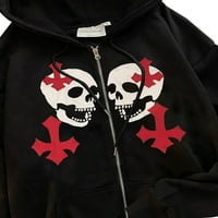 Seksi Ples Dame Kapuljačom Tops Zip Up Hoodies Lobanja Print Duks Atletski Dukserice Pasti Crna C L