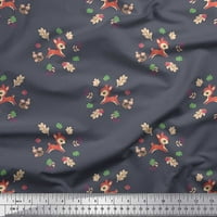 Soimoi Cotton Duck Fabric Leaves, Mushroom & Deer Kids Printed Fabric Yard Wide