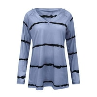 T-Shirts For Women Woman Casual Stripe Print V-Neck Long Sleeve T-shirts Blouse Loose TopSize S