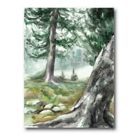 Borova šuma u ranom jutarnjem sjajnom farbinju platna Art Print