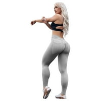 Dadaria helanke za žene Plus size kontrola stomaka ženske fitnes sportske rastezljive uske pantalone za jogu visokog struka sa džepovima sive žene
