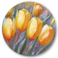 Designart' apstraktni Žuti Cvjetajući tulipani ' tradicionalni krug metalni zid Art-disk od 11