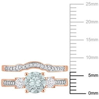 Miabella ženski karat akvamarin karat dijamant 10kt ružičasto zlato 3-kameni 2-dijelni Svadbeni Set