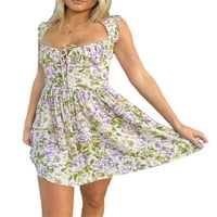 Ženska cvjetna print mini haljina bez rukava bez rukava udružena s kratkim odjećom