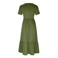 Rewenti ženska ljetna Ležerna haljina sa kratkim rukavom Ležerna Flowy slojevita Maxi haljina na plaži sa džepovima Army Green 4