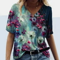 Bluze za žene Ljeto Ležerne prilike V-izrez kratkih rukava s kratkim rukavima Vintage Print Tops XL
