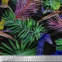 Soimoi Zelena pamučna pamučna tkanina tropska lista, cvjetna i žirafa lica životinjskog tkanine otisci sa dvorištem širom