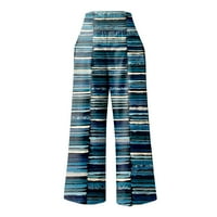 Clearsance YoHome Široke pantalone za noge za žene Visoko struk printirano rastezanje Palazzo Casual Comfy pantalone na plaži Tamno plavi XL
