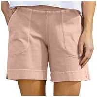 Ženske pamučne posteljine casual kratke hlače visoke stjene časnih kratkih kratkih hlača sa džepovima