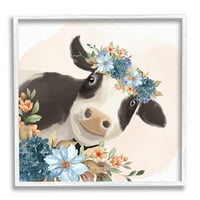 Stupell Industries slatka tratinčica cvjetala cvjetna kruna nasmijana krava 24, dizajn Kim Allen
