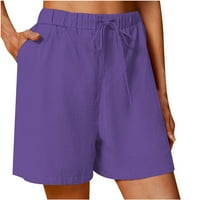 Puntoco ljetni kombinezon klirens ženske pamučne lanene kratke hlače jednobojne elastične široke hlače