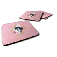 Carolines Treasures CK4164FC Newfoundland Puppy Pink Flowers Foam Coaster set od 4, 1 2, višebojni