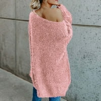 Entyinea pleteni džemper za žene Crew vrat dugi Batwing rukav proliven Hem pulover pleteni džemper vrhovi Pink M