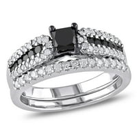 Miabella Women CT. Crni i bijeli dijamantni prstenovi za vjenčanje i angažman postavljeni u srebru sterlinga