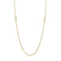 Kubni cirkonij obložen modni Ovalni lanac dugih spajalica ogrlica od 18k zlata preko srebra poklon za nju, 32 + 2 produžetak
