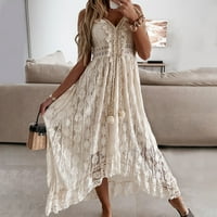 Ženska haljina čipkasta veliki porub ljetna elegantna midi haljina sa špageti remenom za zabavu