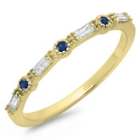 Dazzlingrock kolekcija 14k okrugli rez plavi safir i Baguette rez bijeli dijamant godišnjica vjenčanja, žuto zlato, Veličina 5