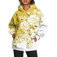 Džemperi za žene Ženska Moda Dugi rukav labavi okrugli vrat flis cvjetni Print dukserica Top žuta M