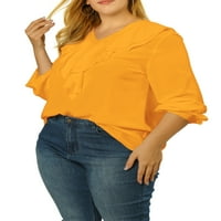 Unique Bargains ženska Plus Tops Boho šifon bluza sa volanima sa V izrezom