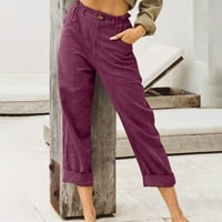 fartey ženske pamučne platnene kapri pantalone sa džepovima sa patentnim zatvaračem elastične pantalone