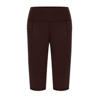 Zpanxa kapri hlače za žene Tajice do koljena Yoga Vježba visokog struka Capris za ležerno Ljeto s džepovima Brown XXL