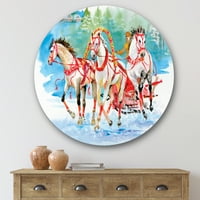 Designart 'Carriage In the snow With Galoping Horses' Farmhouse Circle Metal Wall Art-disk of 29