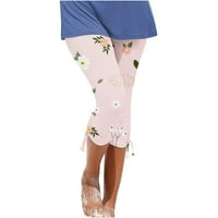 TUPHREGYOW ženske vitke elastične mršave hlače Cloces cvijeće Ispiši trendi visokog struka Dužina koljena Brza suha Capris Povratnica Stretch gamaše Yoga pantalone na otvorenom Pingang Pink L