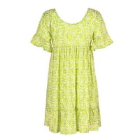 Baberdicy cvjetna haljina za žene, ženske dame labavi Print Hlaf rukav Ruffles Mini haljina ljetna haljina žuta s