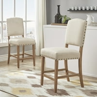 Weston Home Wendelin Premium Nailhead Tapacirana stolica za drvo, set od 2, Bež