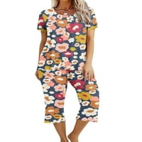 Nizieer žene za spavanje kratkih rukava PJS setovi posadni vrat pidžama set Comfy noćna majica i kapri